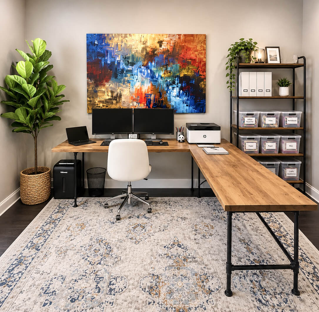 Clean, organized luxury work desk with productivity zones and a clear surface after Lifelystyle office organization in Las Vegas